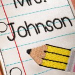 Personalised Pencil Line Book Flash PU Embroidery Teacher Badge ID Holder with Name Back to School Teacher's Day Appreciation Gift for Teacher