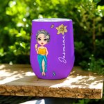 Gobelet Tumbler 350 ml Personnalisé avec Nom Fleur de Naissance et Fille de Plage Cadeau Anniversaire Mariage Fête de Plage pour Elle