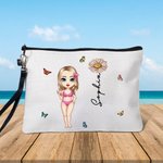 Gepersonaliseerd schattig strand meisje geboorte bloem make-up tasje met naam strand reis accessoires bruiloft verjaardag feest cadeau voor haar