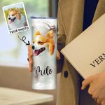 Personalised Watercolour Painting Pet Portrait Photo 20oz Skinny Tumbler with Straw and Cleaning Brush Birthday Memorial Gift for Pet Lovers