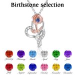 Personalized Birthstone Rose Necklace with 1-3 Engraved Names Birthday Mother‘s Day Gift for Her