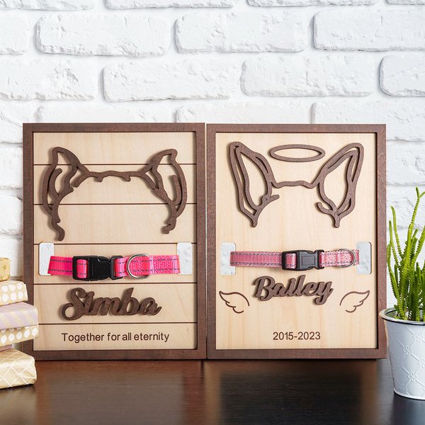 Personalizzato cane gatto orecchie silhouette collare di legno con nome Pet perdita regalo commemorativo per l'amante dell'animale domestico