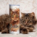 Personalised Watercolour Painting Pet Portrait Photo 20oz Skinny Tumbler with Straw and Cleaning Brush Birthday Memorial Gift for Pet Lovers