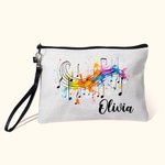 Personalized Sheet Music Notes Cosmetic Bags with Name and Wrist Strap Birthday Gift for Music Lover Teacher