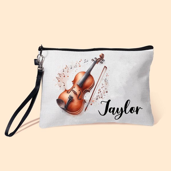 Sac Cosmétique d'Instrument de Musique Personnalisé de Nom avec Bracelet Cadeau d'Anniversaire pour Musicien Amoureux de la Musique