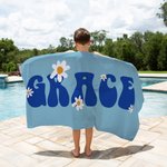 Toalla de playa personalizada súper absorbente de secado rápido en varios colores con margarita y nombre regalo de vacaciones fiesta para ella
