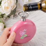 Flasque Ronde Pailletée Personnalisée avec Nom et Fleur Colorée Flacon avec Couvercle en Strass Cadeau Anniversaire Mariage pour Femme