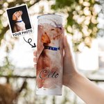 Personalised Watercolour Painting Pet Portrait Photo 20oz Skinny Tumbler with Straw and Cleaning Brush Birthday Memorial Gift for Pet Lovers