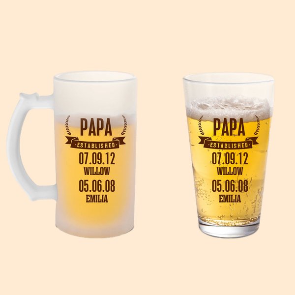Verre à Bière 473ml Personnalisé avec 1-12 Noms et Date Cadeau Fête des Pères Anniversaire pour Papa Grand-père Mari