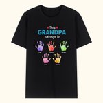 Personalised Belongs to Watercolour Family Hand Print 100% Cotton T-shirt with Name and Nickname Father's Day Birthday Gift for Dad Grandpa