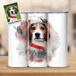 Personalised Watercolour Painting Pet Portrait Photo 20oz Skinny Tumbler with Straw and Cleaning Brush Birthday Memorial Gift for Pet Lovers