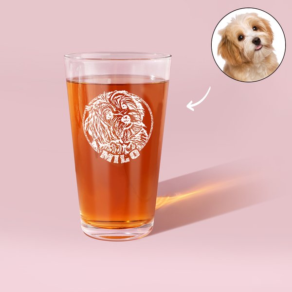 Vetro da litro da 16 oz con nome Regalo di compleanno e inaugurazione per gli amanti degli animali domestici con schizzo inciso e foto