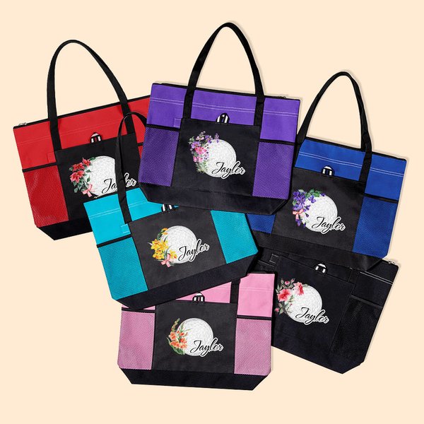 Personalizado Multicolor Nacimiento Flor Golf Gran Capacidad Bolsa de Tote Con Nombre Cumpleaños Aniversario Regalo para Amante del Golf