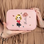 Portagioie in pelle PU personalizzato con fiore di nascita personaggio cartone animato e nome regalo di compleanno e matrimonio per donne e ragazze