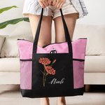 Sac de Voyage Personnalisé avec Nom et Fleur de Naissance Grande Capacité Pochette en Maille Cadeau Anniversaire Mariage pour Femme