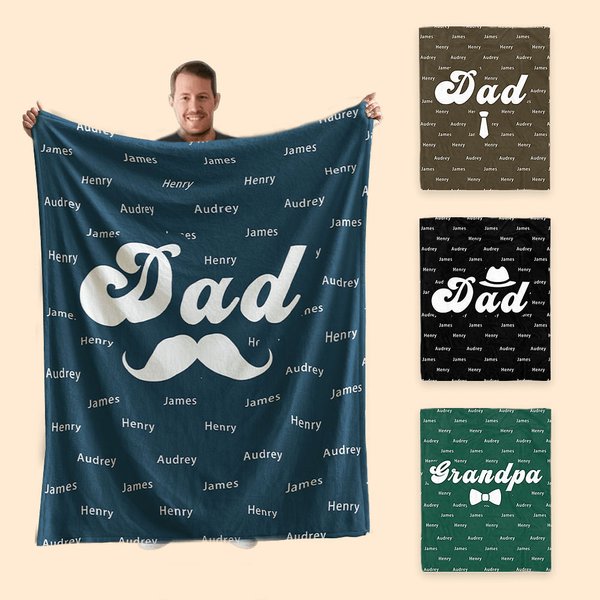 Cappello personalizzato Barba Cravatta Papillon Coperta calda e morbida con titolo e 1-10 nomi Festa del papà Regalo di compleanno per papà nonno