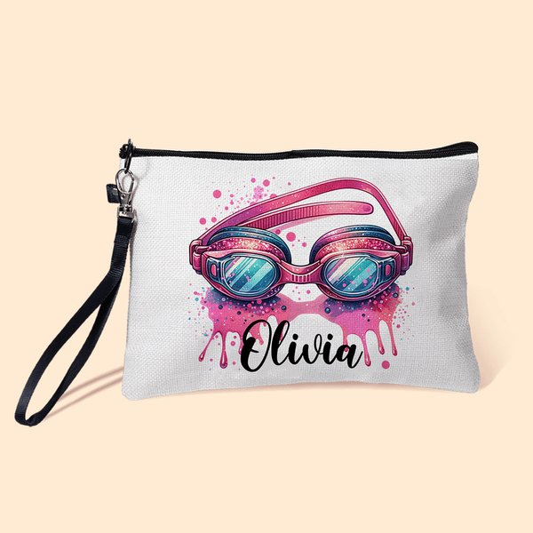 Borsa cosmetica personalizzata con nome per gli occhiali da nuoto rosa Regalo per gli amanti del nuoto Team Coach