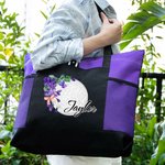 Sac en Toile Personnalisé avec Nom et Fleur de Naissance à Motif Golf Sac de Grande Capacité pour Amateur de Golf Cadeau d'Anniversaire