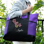 Sac de Voyage Personnalisé avec Nom et Fleur de Naissance Grande Capacité Pochette en Maille Cadeau Anniversaire Mariage pour Femme