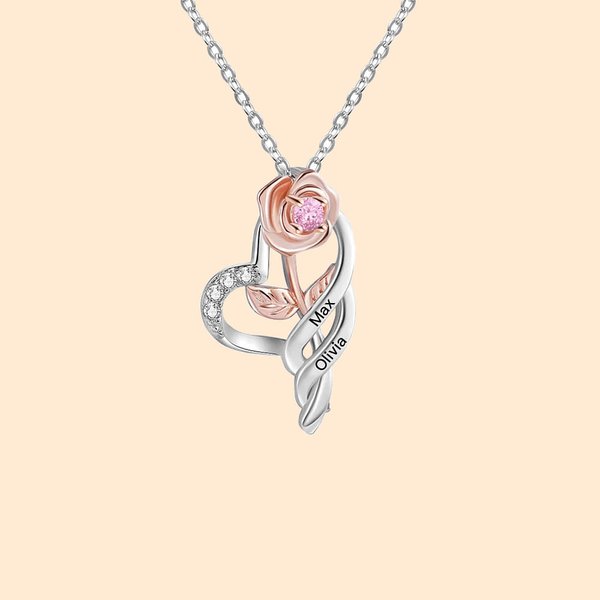 Collana personalizzata con rosa e 1-3 nomi incisi gioiello raffinato ipoallergenico regalo di compleanno per festa della mamma per donne