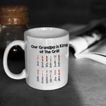 Gepersonaliseerde King of The Grill BBQ Thema 11oz Keramische Mok met 1-12 Namen Grappig Vaderdag Verjaardagscadeau voor Papa Opa
