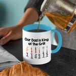 Gepersonaliseerde King of The Grill BBQ Thema 11oz Keramische Mok met 1-12 Namen Grappig Vaderdag Verjaardagscadeau voor Papa Opa