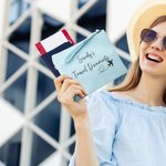 Personalised Travel Documents Passport Leather Zip Pouch Storage Bag with Wrist Strap and Name Anniversary Birthday Gift for Friend Family