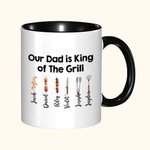 Gepersonaliseerde King of The Grill BBQ Thema 11oz Keramische Mok met 1-12 Namen Grappig Vaderdag Verjaardagscadeau voor Papa Opa