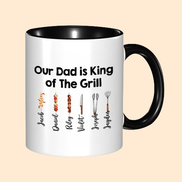 Tasse en Céramique Personnalisée avec 1-12 Noms Mug 330ml Cadeau Anniversaire Fête des Pères pour Papa Grand-père