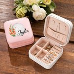 Boîte à Bijoux en Cuir Personnalisée avec Nom et Fleur de Naissance à Golf Accessoire de Voyage Cadeau Anniversaire pour Femme Amatrice de Golf