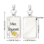 Personalised Pencil Line Book Flash PU Embroidery Teacher Badge ID Holder with Name Back to School Teacher's Day Appreciation Gift for Teacher