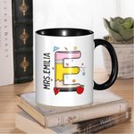 Mug en Céramique Personnalisé avec Nom et Initiale Style Crayon Cahier Papier Cadeau Anniversaire Retour à l'École pour Enseignant