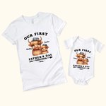 T-shirt Onesie Bébé 100% Coton Personnalisé avec Nom Vêtements Parents-enfants Vache de Highland Cadeau Fête des Pères pour Nouveau Papa