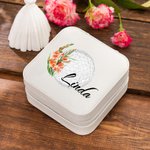 Boîte à Bijoux en Cuir Personnalisée avec Nom et Fleur de Naissance à Golf Accessoire de Voyage Cadeau Anniversaire pour Femme Amatrice de Golf