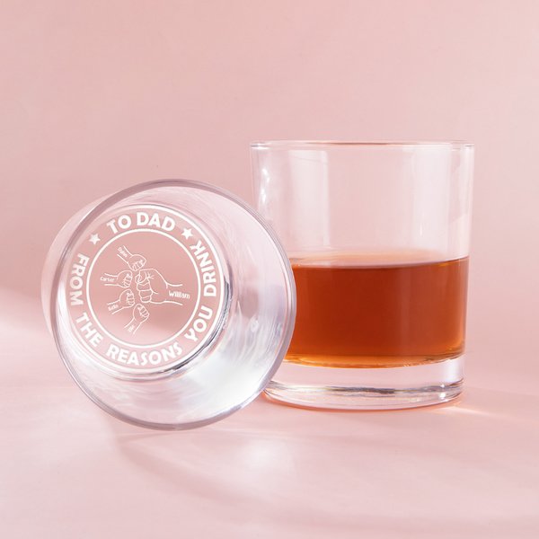 Personalisiertes Faustgruß 295ml Whisky Glas mit 1-8 Kinder Namen Fist Bump Laser Gravur Vatertag Geburtstag Geschenk für Herren