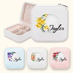 Boîte à Bijoux en Cuir Personnalisée avec Nom et Fleur de Naissance à Golf Accessoire de Voyage Cadeau Anniversaire pour Femme Amatrice de Golf