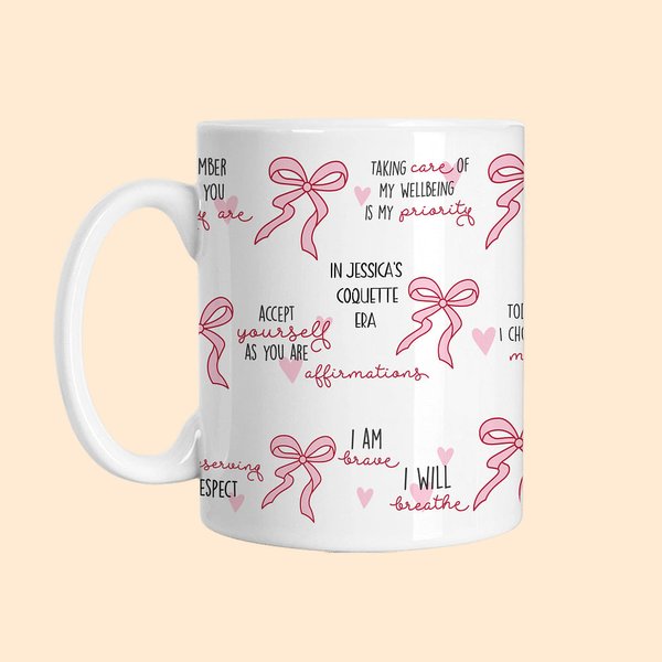 Tazza in ceramica personalizzata Coquette Bow Blessed Words of Bible da 11 oz 15 oz con testo Regalo di compleanno motivazionale per lei