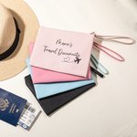 Personalised Travel Documents Passport Leather Zip Pouch Storage Bag with Wrist Strap and Name Anniversary Birthday Gift for Friend Family