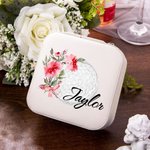 Boîte à Bijoux en Cuir Personnalisée avec Nom et Fleur de Naissance à Golf Accessoire de Voyage Cadeau Anniversaire pour Femme Amatrice de Golf