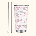 Gepersonaliseerde Coquette Bow 20oz Tekst Tumbler met rietje Verjaardag Inspire Verjaardagscadeau voor haar