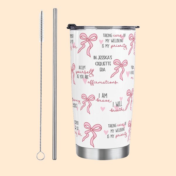 Vaso de Texto Personalizado Coquette Bow 20oz con Pajita Regalo de Cumpleaños Aniversario Inspire para Ella