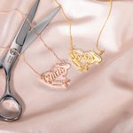 Personligt hjärta sax kam hårtork halsband med namn minimalistiska smycken födelsedagspresent för stylister frisör älskare
