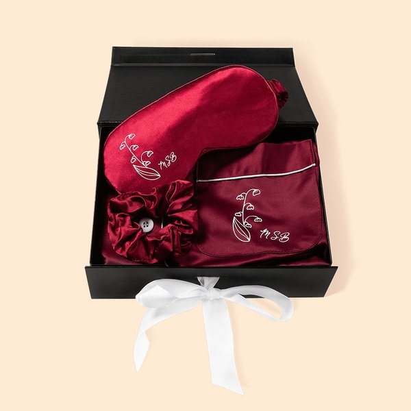 Pigiama personalizzato con maschera per gli occhi e fazzoletto per i capelli, confezione regalo per compleanno e festa della mamma.