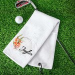 Personalized Soft Birth Flower Ladies Golf Towel with Name and Hanging Clip Super Absorbent Birthday Gift for Golf Lover