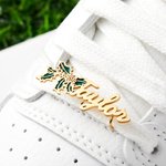 Coppia personalizzata di lacci in acciaio inox acquerello nascita fiore fibbie per scarpe con nome regalo di compleanno per lei