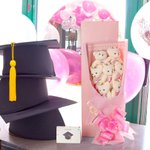 Personalized Cute Stuffed Flower Plush Bear Ribbon Bow Bouquet with Gift Box and Greeting Card Class of 2026 Graduation Party Gift for Graduates