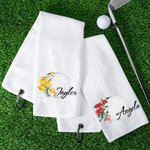 Personalized Soft Birth Flower Ladies Golf Towel with Name and Hanging Clip Super Absorbent Birthday Gift for Golf Lover