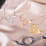 Personligt hjärta sax kam hårtork halsband med namn minimalistiska smycken födelsedagspresent för stylister frisör älskare