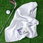 Personalized Soft Birth Flower Ladies Golf Towel with Name and Hanging Clip Super Absorbent Birthday Gift for Golf Lover