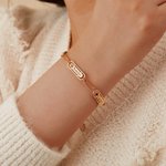 Personalizada Piedra de Nacimiento Familia Paperclip Pulsera de cadena con 1-4 nombres grabados Cumpleaños Día de la Madre de regalo para las mujeres